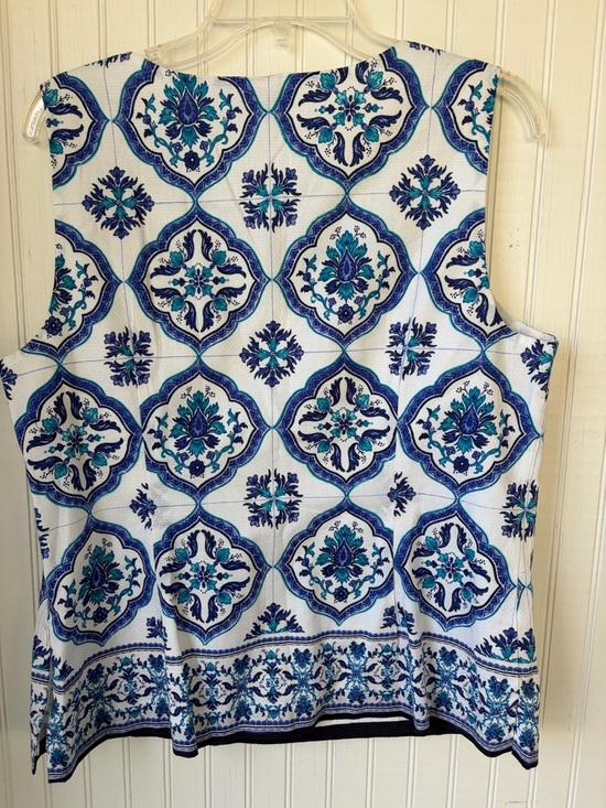 Talbots White Tank Top with Blue & Teal Tile Print - Picture 9 of 10